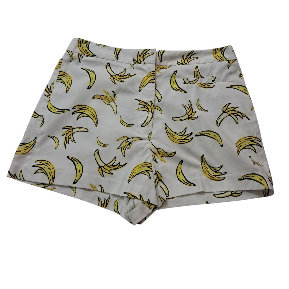 Milly Shorts Womens 4 White Banana Print Tropical High Rise Fruit Summer Novelty